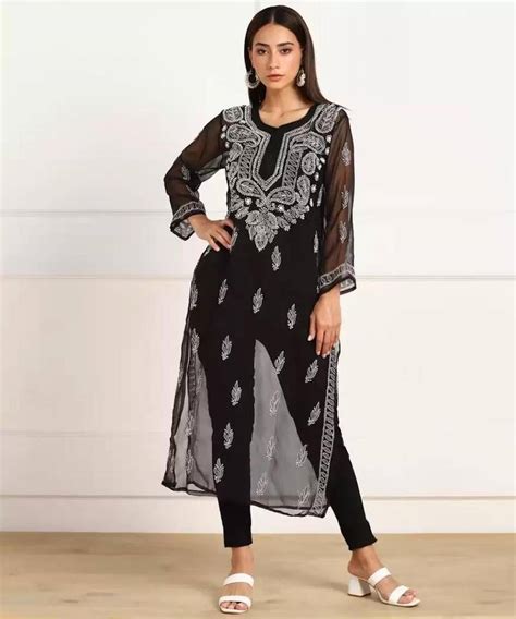 black chikan|Black Chikankari Kurti